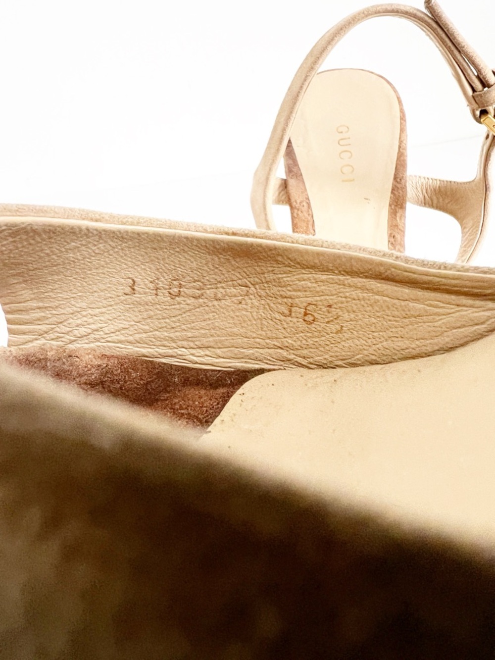 SZ 36.5 Gucci Suede Espadrille Wedge Sandals Beige Logo Platform - Picture 6 of 8